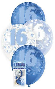 16th Birthday Gift Collection: Glitz Blue Latex Balloons - 16