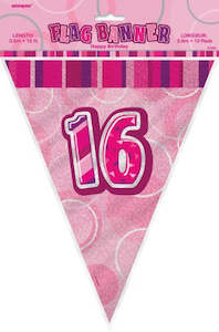 16th Birthday Gift Collection: Glitz Pink  Birthday Flag Banner - 16