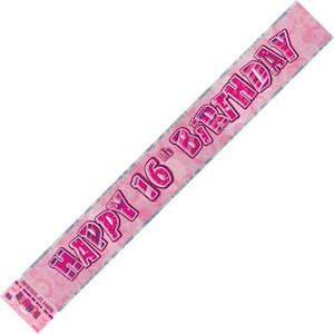 16th Birthday Gift Collection: Glitz Pink 16th Birthday Foil Banner