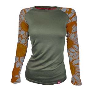 Women's Flower Power Long Sleeve Merino| Olive