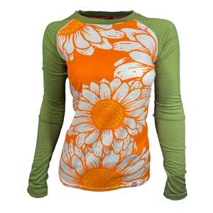 Women's Flower Power Long Sleeve Merino | Orange Zest