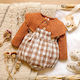 Long-sleeve Splicing Plaid Print Baby Romper 100% Cotton Knitted
