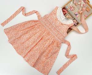 Girls: Orange  Floral Print Smocked Dress