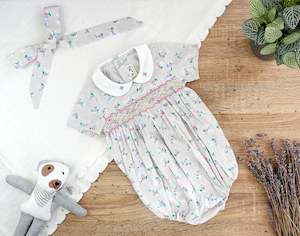 Baby Girl: Baby Girl Smocked Floral Design Romper Head band set