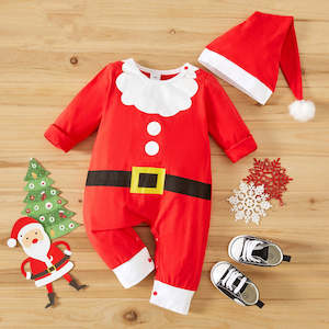 Baby Boy: Baby Christmas Jumpsuit and Hat 100% Cotton