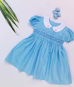 Baby Merino Nz Hand Made: Light Blue Smocked dress