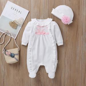 100% Cotton Ruffle Footie Jumpsuit with Hat Set For Baby Girl NZ