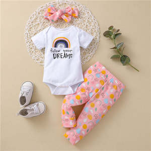3pcs Letter and rainbow Print Baby Set