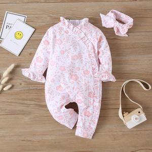 Cotton Baby Floral Ruffled Jumpsuit with Headband Set NZ