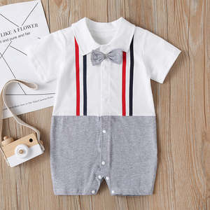 Baby Boy 100% Cotton Gentlemen Bowtie Jumpsuit