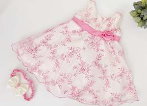Girls: Kids Girls Pink Rose Bowknot Sleeveless Party Dress and Hairband