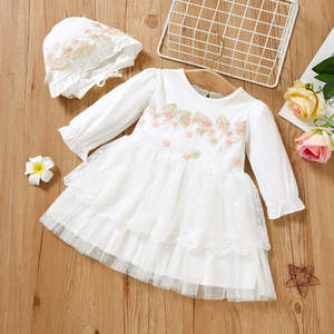 Baby Girl: Baby Girl Princess Party/Baptism Floral Embroidered Dress and Hat