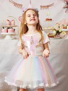 Kids Little Girls' Unicorn Rainbow Tulle Party Skirt and top set