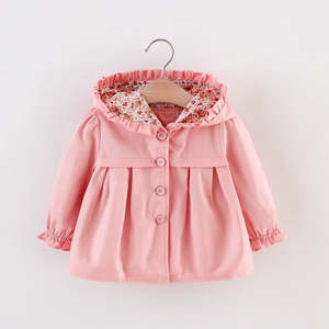 Baby Girl Solid Long-sleeve Floral Cotton Coat Jacket