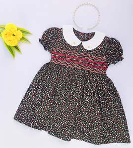 Black Coloured Floral Print Smocked Dress For cute little girls