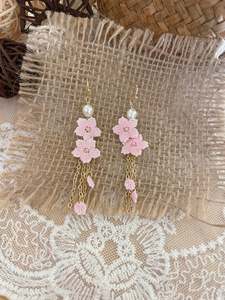 Micro Crochet Jewellery: Micro Crochet Dyed Drifting Cherry Earrings