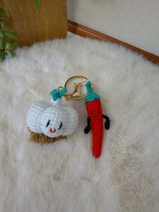 Crochet Decoration: Garlic & Chili Key Charm