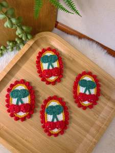 Crochet Hair Accessory: Vintage Cherry Hair Clip