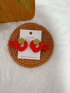 Crochet Hair Accessory: Strawberry with Drops Baby Hair Clips