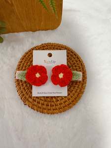 Crochet Hair Accessory: Red Flower Baby Hair Clips