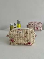 Bag 1: Cream yellow vintage style floral makeup pouch(small)