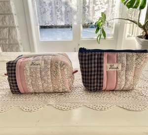 Bag 1: Patchwork Pouch Duo – Navy Check & Pink Floral