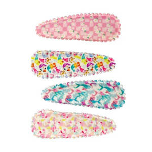 Pink Poppy - Pattern Fabric 4-Pack Hair Clips
