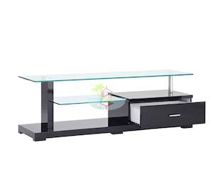 TV Unit: Clare# Glass Top High Gloss TV Unit | Black color| TR
