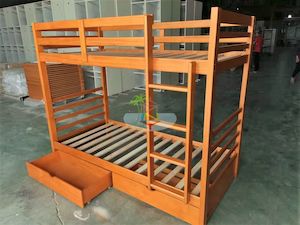 -Weekly Specials- Tina# Solid Wooden Bunk bed & 2 Drawers | Single+Single | Warm Honey