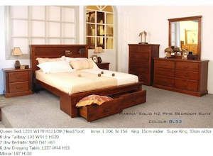 Marina# NZ Pine Drawer and/or Storage  Bedroom Suite | Super-King | LS
