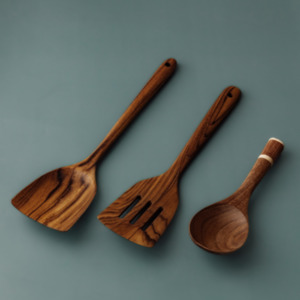 Combo Sets: Eco-Friendly Handcrafted Wooden Kitchen Utensil Set – 2 Spatulas + 1 Serving Spoon