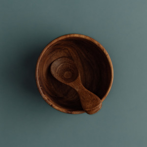 Handcrafted Teak Salt Bowl & Mini Spoon Set - Sustainable Spice Server