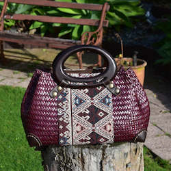 Bags: Rich Red  Krajood Bag with Wooden Handles | yompai