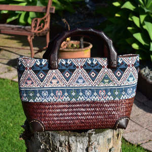 Handcrafted Sustainable Bags For Everyday Style Eco Friendly Stylish: Handwoven Krajood Bag with Wooden Handles and Vibrant Design  | Yompai  NZ