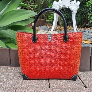 Handwoven Red Bag with Leather Strap Handles | Yompai NZ