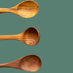 Combo Sets: Essential Teak Serving Set: Handcrafted Wooden Ladle, Rice Paddle & Long Spoon