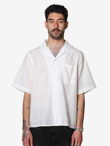 Products: White Stripe Cuban Collar Shirt