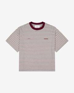 T Shirts: Striped YK Tee | Grey/Maroon Stripe