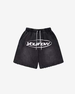 Distressed Logo Shorts | Washed Black