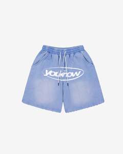 Distressed Logo Shorts | Washed Blue