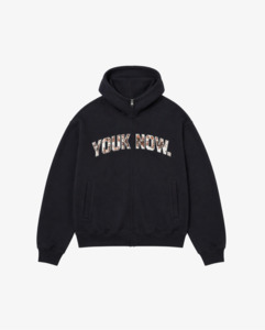 New Arrivals: Offset Zip Up Hoodie | Navy/Cow Print