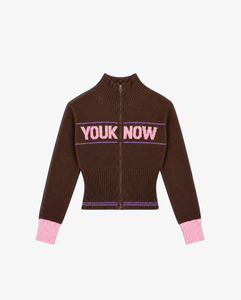 Women's Fitted Knit Zip Up | Brown