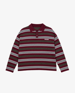 Knit Polo Sweater | Maroon Stripe