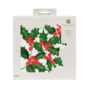 Talking Tables Christmas: Botanical Holly Shaped Napkins - 20 Pack