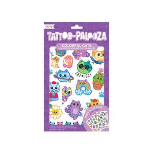 Accessories: Tattoo Palooza Temporary Tattoo - Colourful Cats