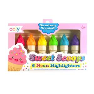 Pocket Money Treasures: Ooly - Sweet Scoops Neon Highlighters - Strawberry Scent (Set of 6)