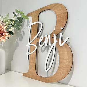 Name Plaques: Letter name plaque in wood with acrylic