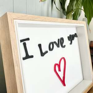 I love you with heart hand drawn artwork in frame