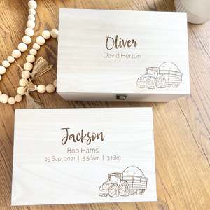 Little Ones Keepsake Boxes: The Tractor birth details keepsake box