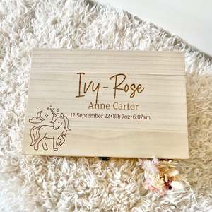Little Ones Keepsake Boxes: The Unicorn birth details keepsake box